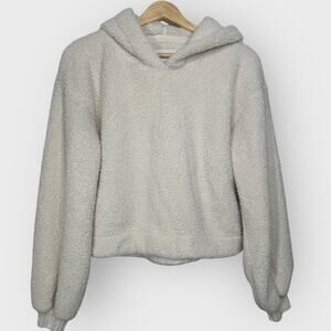 Abercrombie & Fitch Faux Shearling Cropped Hoodie I XS I Cream Soft Neutral